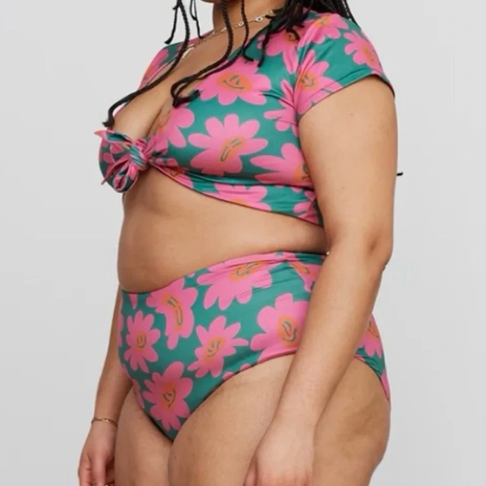 Lazy Oaf UK Brand Warped Flower Face Bikini Top Lazy Swim Wrap Top Women's 8 USA - Picture 5 of 11